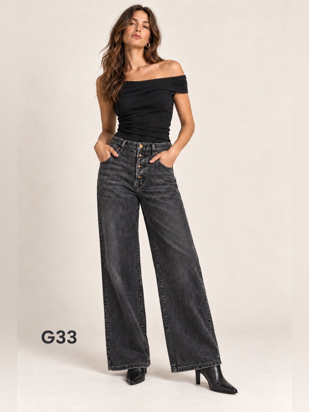 Rolla’s High Rise Wide Leg Jeans Washed Black Button Fly Women’s Size 26